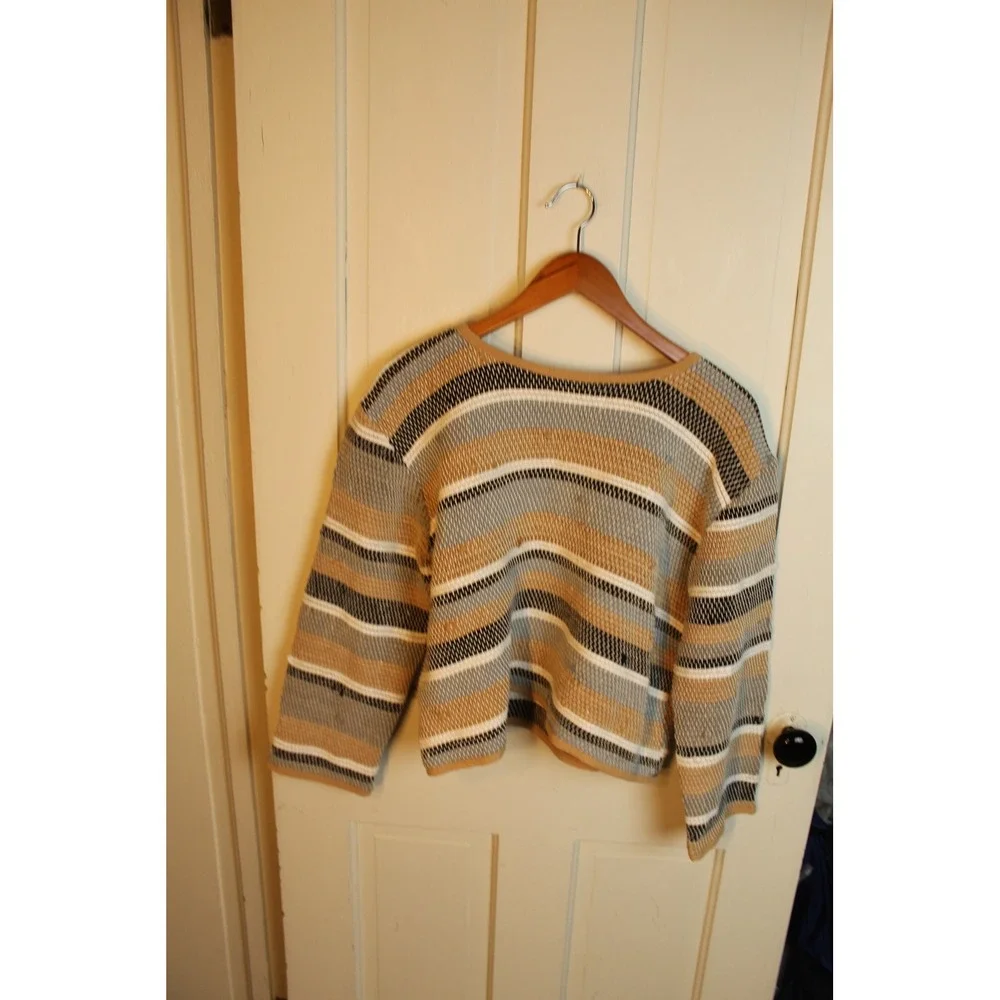 tonlé Striped Knit Sweater Top‎ Women Size S M Textured Beige Black White
